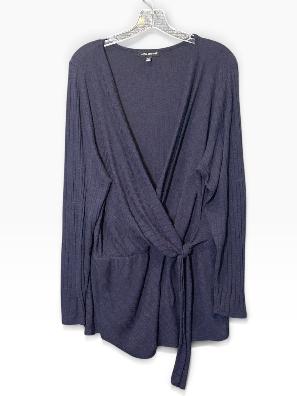 Lane Bryant 18/20 Plus Size Faux Wrap Sweater Tie Front Blue Lightweight Knit